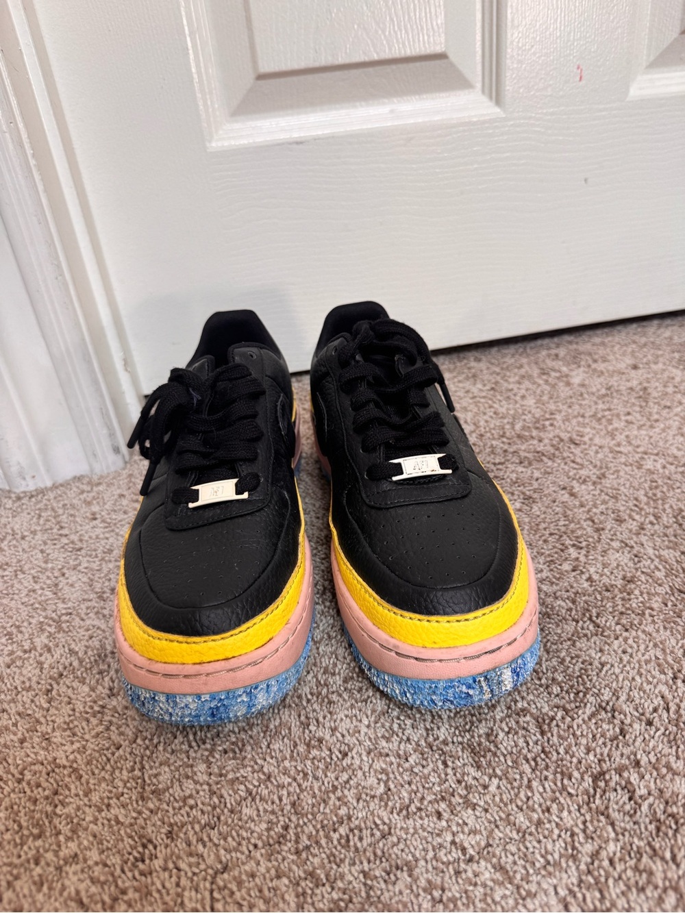 Nike Air Force 1: Black Multi-Color Layered Platform Sneakers